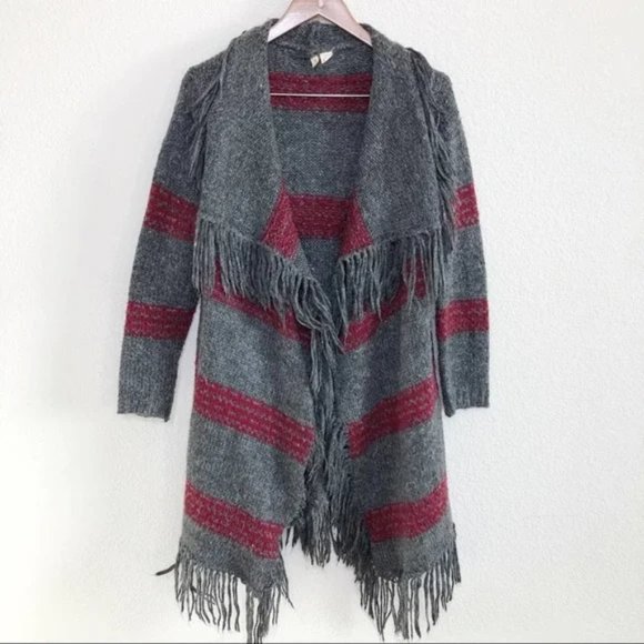 Anthropologie Moth striped open front duster cardigan with fringed trim size XS - Picture 2 of 10